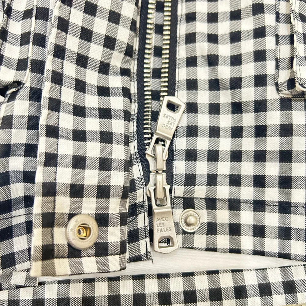 Nwot Avec Les filles black & white gingham check hooded zip up jacket sz medium - Picture 10 of 12